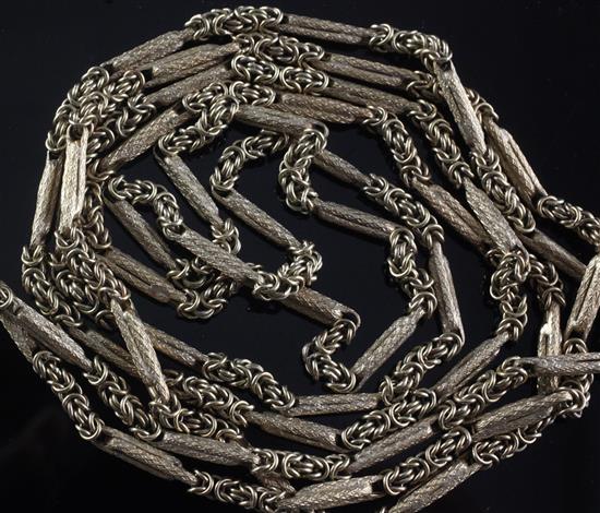 A Victorian style 9ct gold fancy link guard chain, 152cm.
